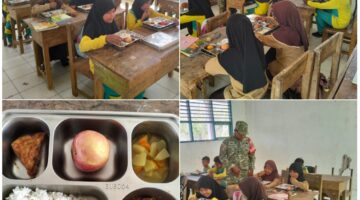 Untuk memastikan pendistribusian berjalan lancar, Babinsa mendampingi MBG di SDN 122 Lambale